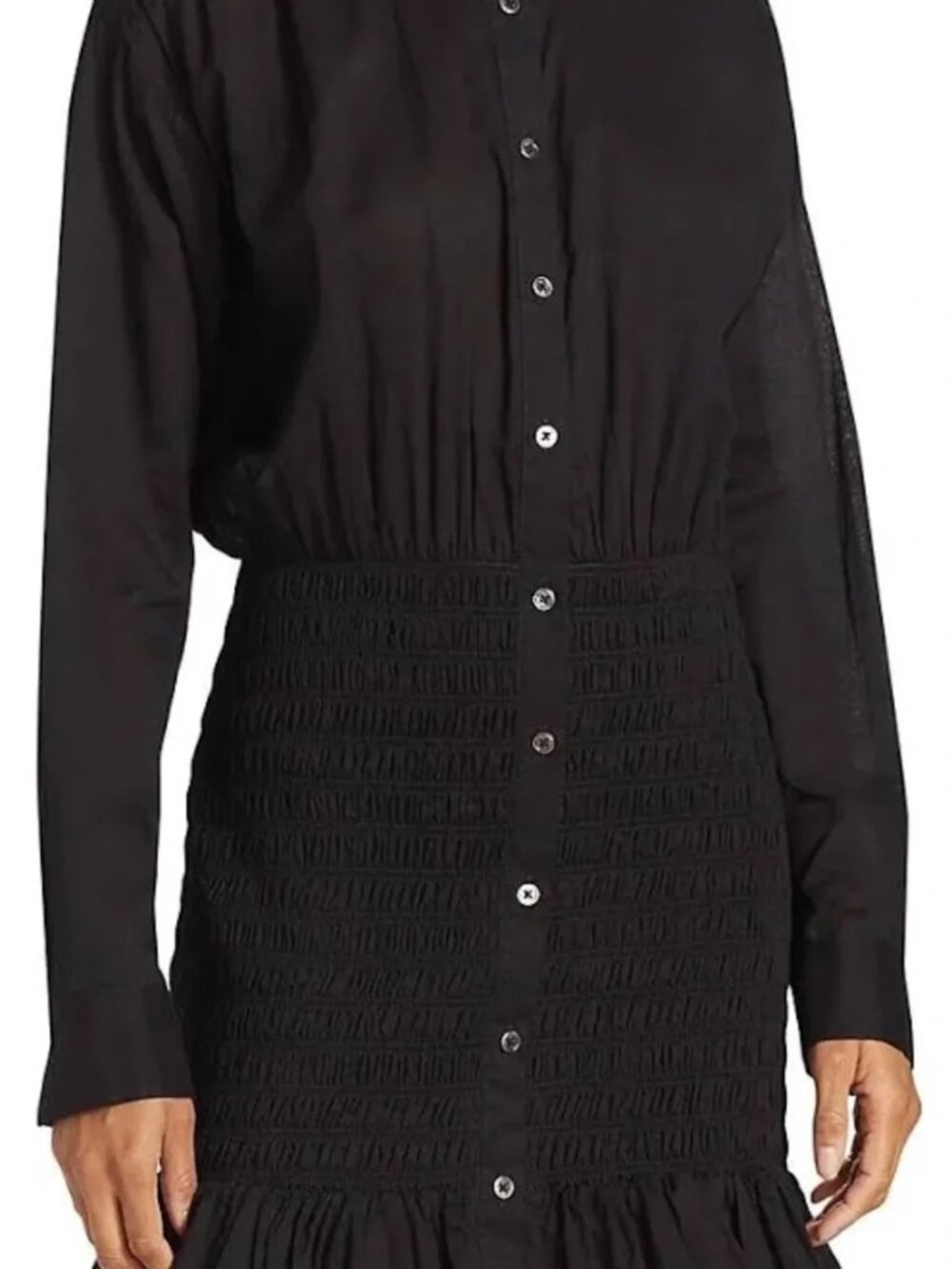 VERONICA BEARD Newport Dress Mini Black Shirtdress Smocked skirt Button Up sz 2 - Picture 12 of 15